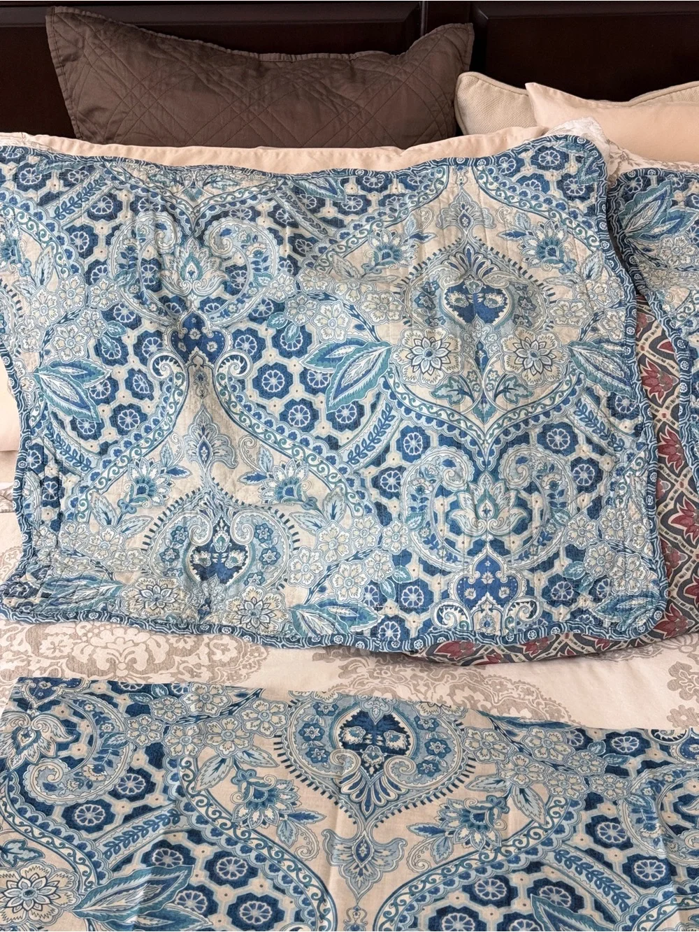 Waverly Aqua Blue Paisley Pillow Shams & Valance Curtains